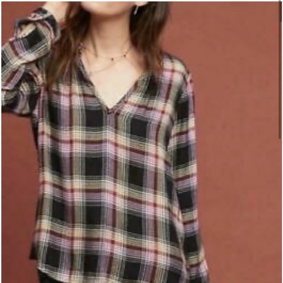 Anthropologie Cloth and Stone Plaid Top Size Small - Picture 2 of 11